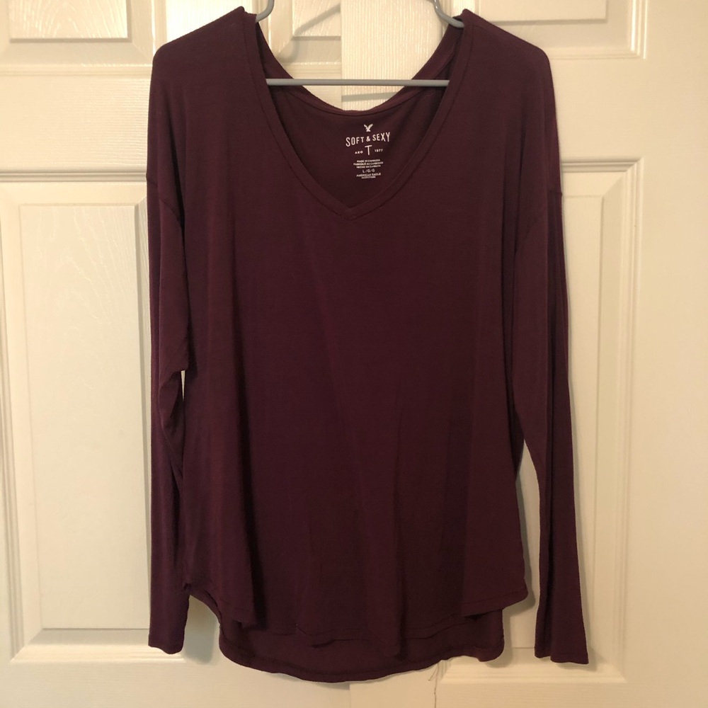 Maroon Long Sleeve V Neck American Eagle